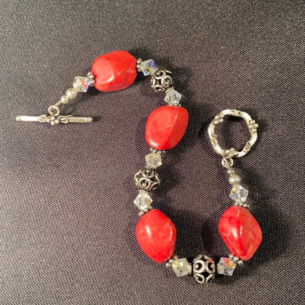 Sterling & Swarovski Red Jasper Bracelet